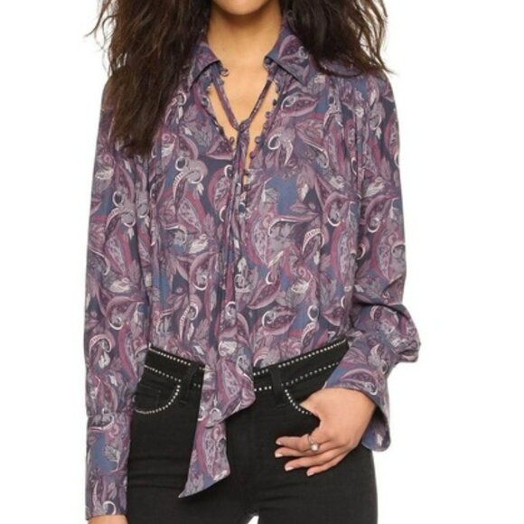 Free People Tops - Boho Free People Modern Muse Paisley Tie-Neck Blouse